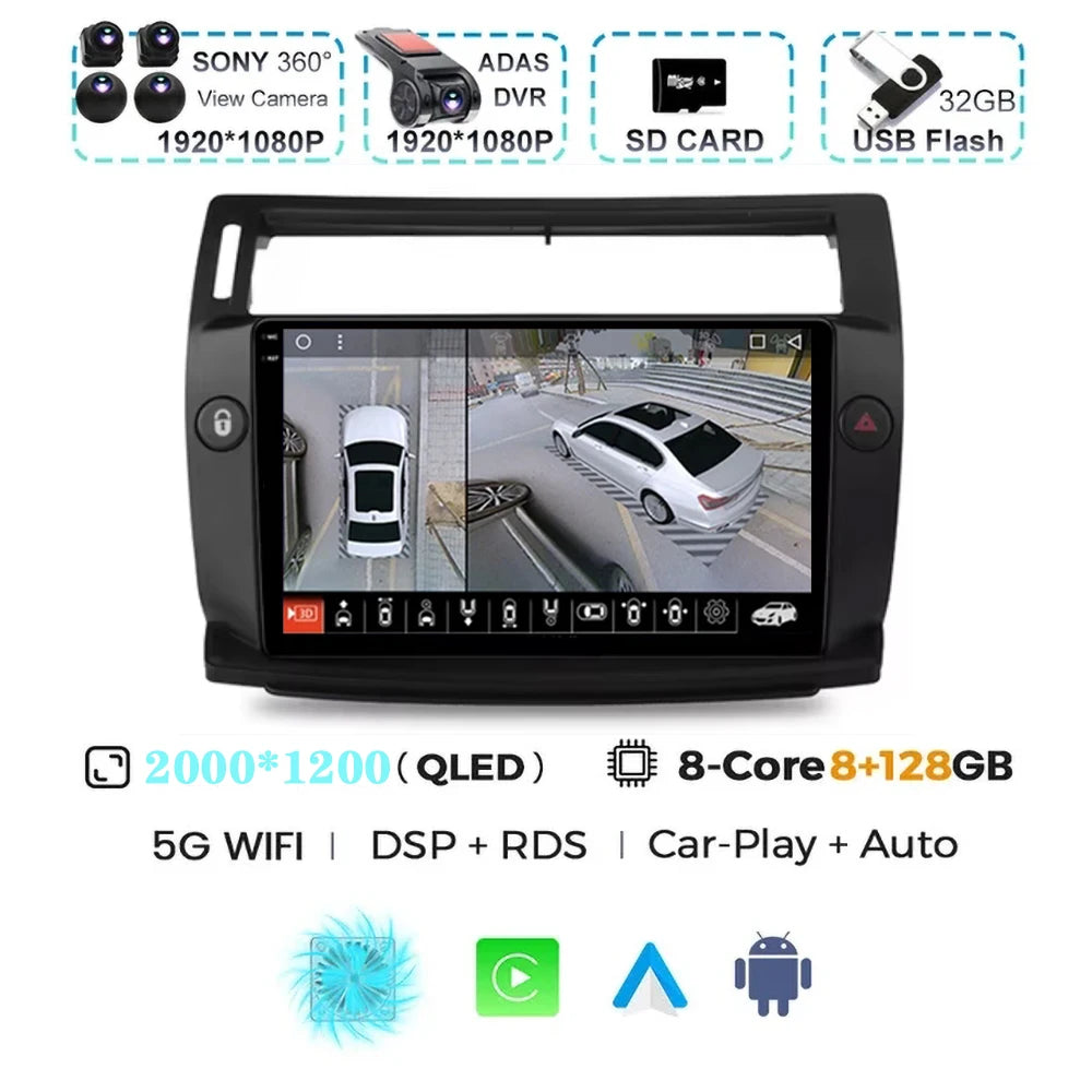 For Citroen C4 C-Triomphe C-Quatre 2004 - 2009  Carplay Auto Android 15 Car Radio Multimedia Video Player Navigation wifi 4G RDS