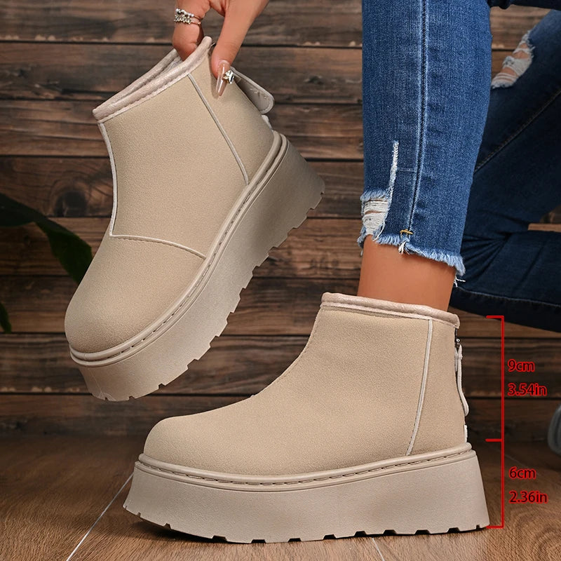Winter Chunky Platform Snow Boots Women Big Round Toe Thicken Plush Ankle Boots Woman Thick Sole Non Slip Warm Short Booties