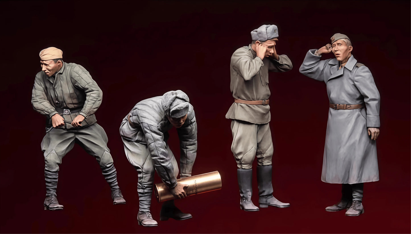 1/35 Resin Model Character Kit Gk, Artillery 4-person Group, Unpainted Assembly Kit
