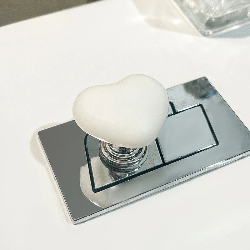 2pcs Handle Toilet Press Button, Heart Shaped Press Tank Push Switch, Toilet Lid Lifter, Practical Bathroom Accessory