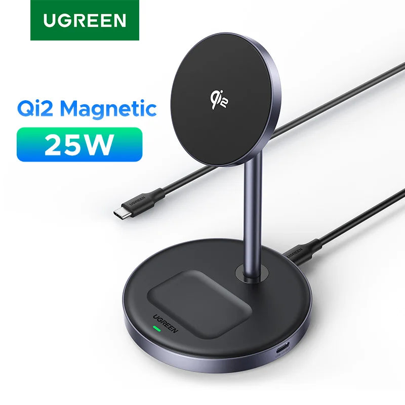 Qi2 Magnetic Wireless Charger Stand 20W Max 2-in-1 iPhone 16 15 Pro Max AirPods
