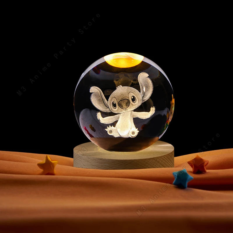 5cm Lilo and Stitch Disney Unique 3D Crystal Ball Lamp LED Luminous Night Light
