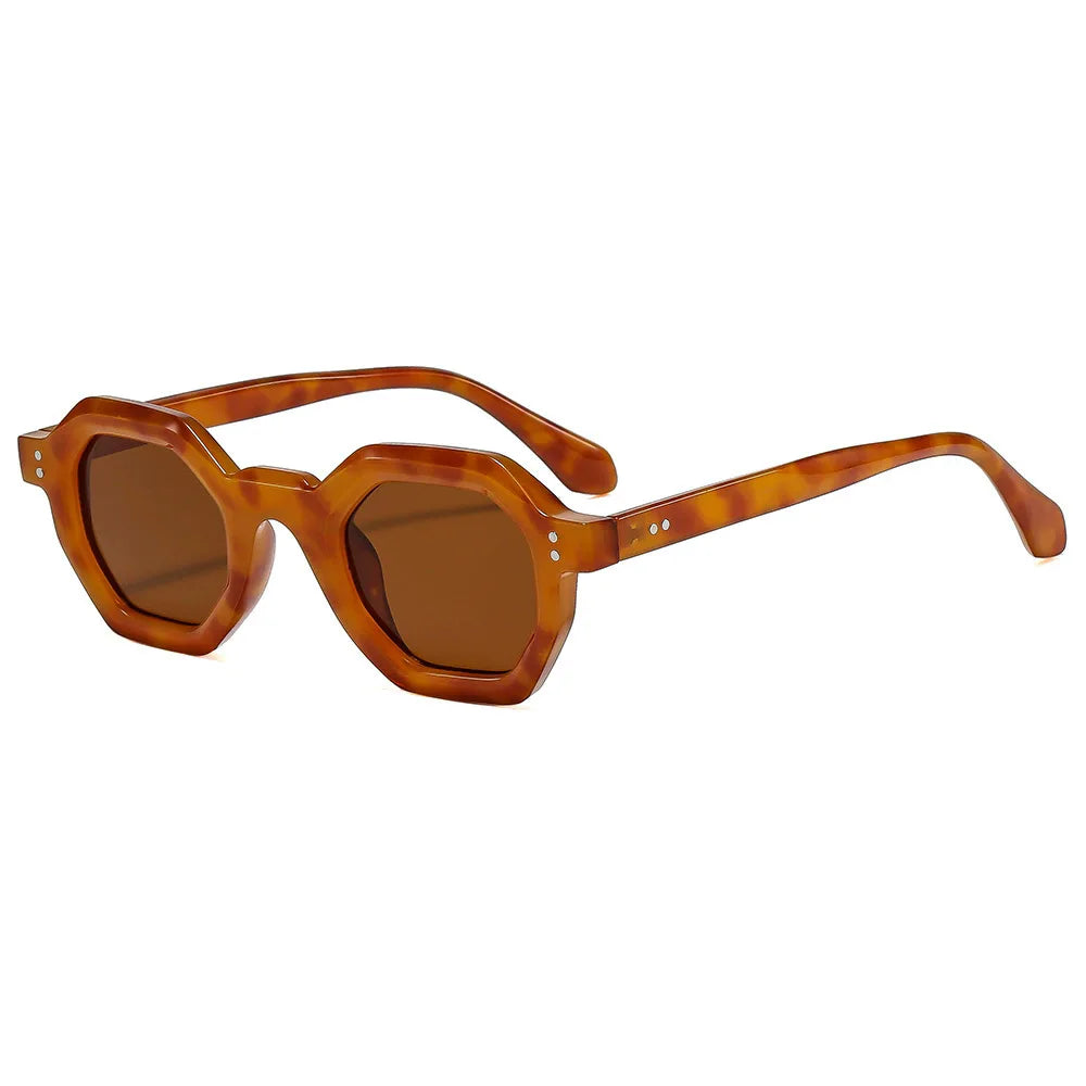 JNPCXI New Fashion Polygon Small Square Women Sunglasses Retro Rivets Men Leopard Blue Shades UV400 Trending Sun Glasses