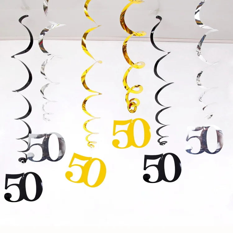 6pcs/set Spiral 18 21 25 30 40 50 60 70 80 90 Years Birthday Swirls Hanging Ornament Birthday Hanging Garland Party Decoration