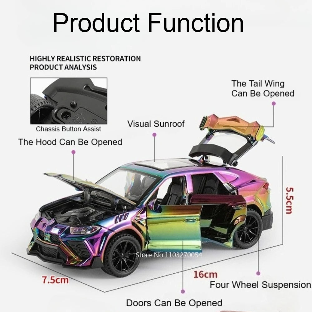 1:32 R8 V10 Plus Lambor URUS Alloy Diecast Model Toys Car Doors Opened Sound Light Pull Back Miniature Vehice Kids Birthday Gift