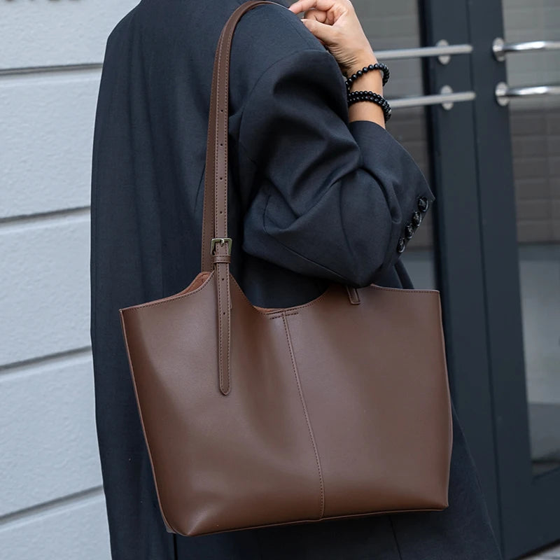 Women's Natural Genuine Leather Tote Bag Female Large Capacity Soft Cowhide Leather Handbag Ladies Luxury Designer Shoulder Bags