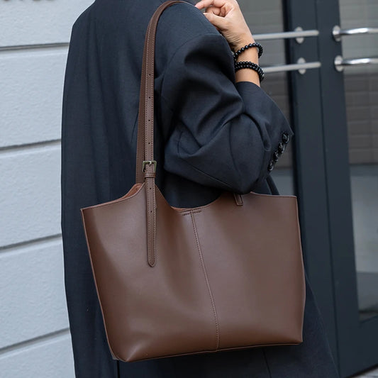 Women's Natural Genuine Leather Tote Bag Female Large Capacity Soft Cowhide Leather Handbag Ladies Luxury Designer Shoulder Bags
