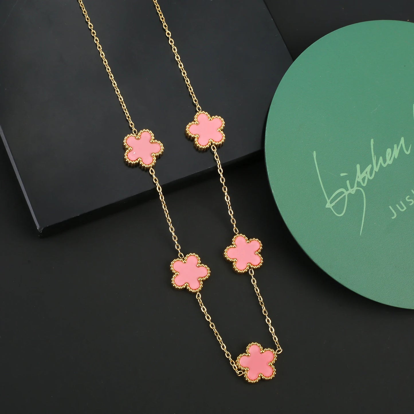 Stainless Steel Leaf Flower Clover Bracelet Jewelry Set Necklace Earrings Woman