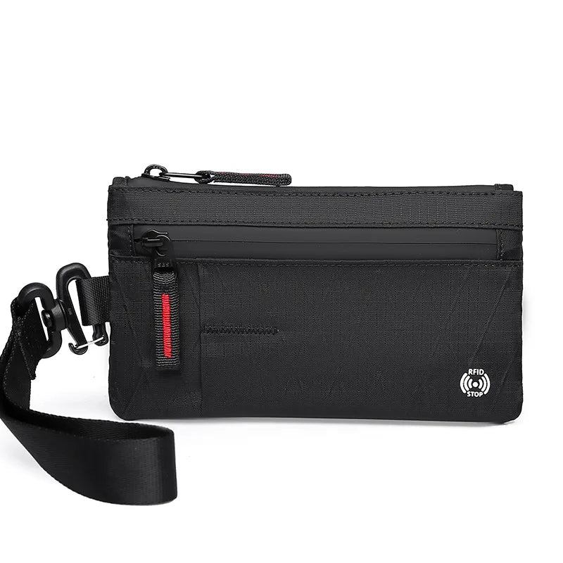 Zip Clutch with Wristband, Passport Holder Zipper Wallet and EDC Carrier - Weatherproof and RFID Blocking - 3 External Slots