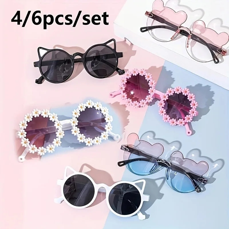 6/4 Cute Box and Bear Ear Cat Eye Shaped Fashionable Activity Glasses, Suitable for Pool Parties, Birthday Gifts