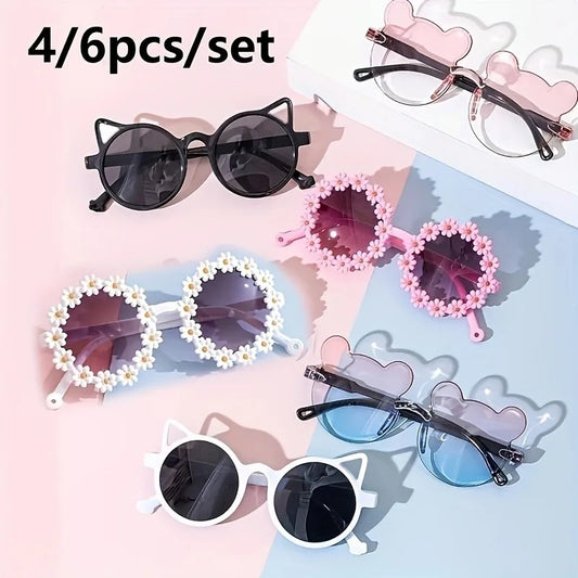 6/4 Cute Box and Bear Ear Cat Eye Shaped Fashionable Activity Glasses, Suitable for Pool Parties, Birthday Gifts