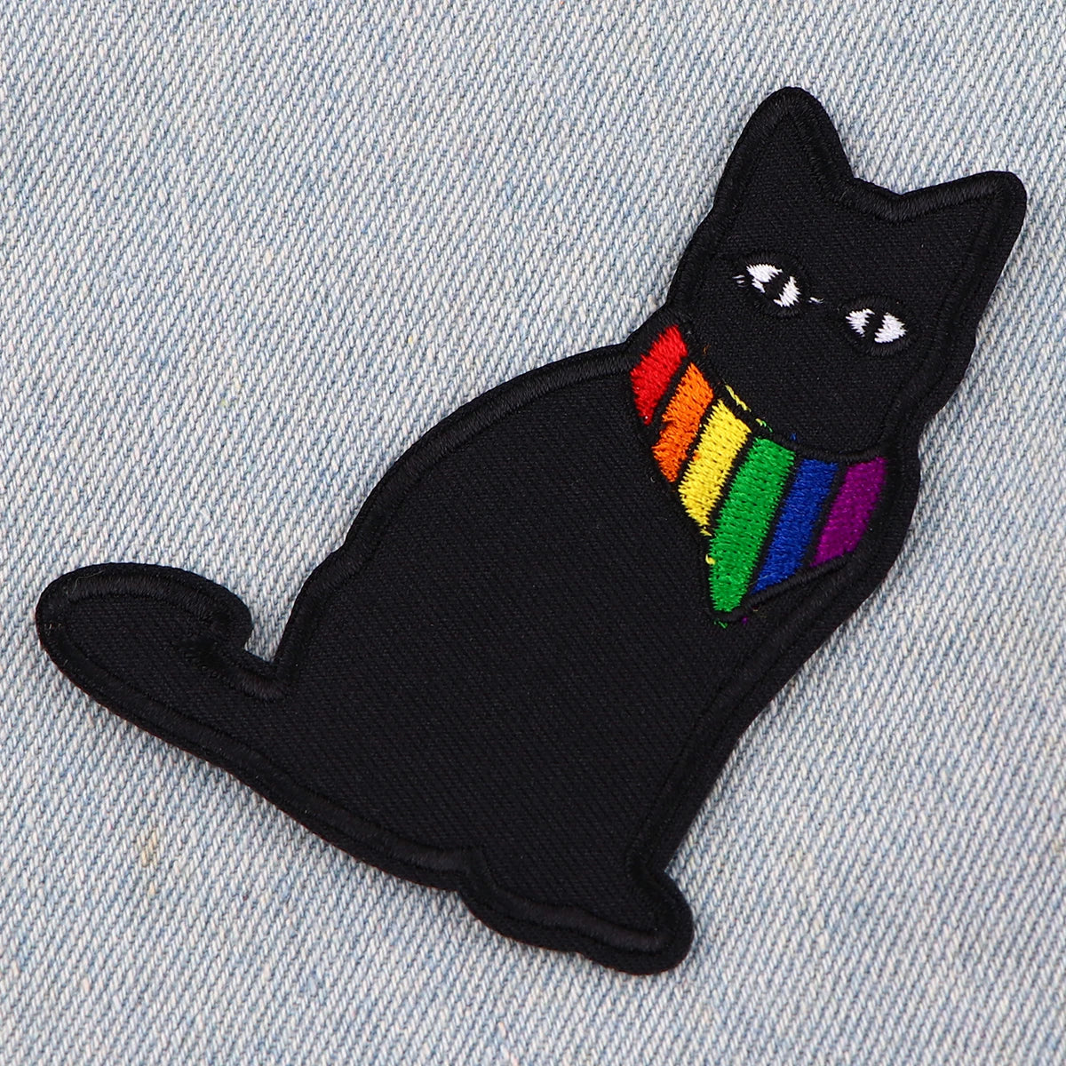 Black Cat Embroidery Patch Iron On Patches For Clothing Rainbow patches for Jackets DIY Sew Patch Stickers