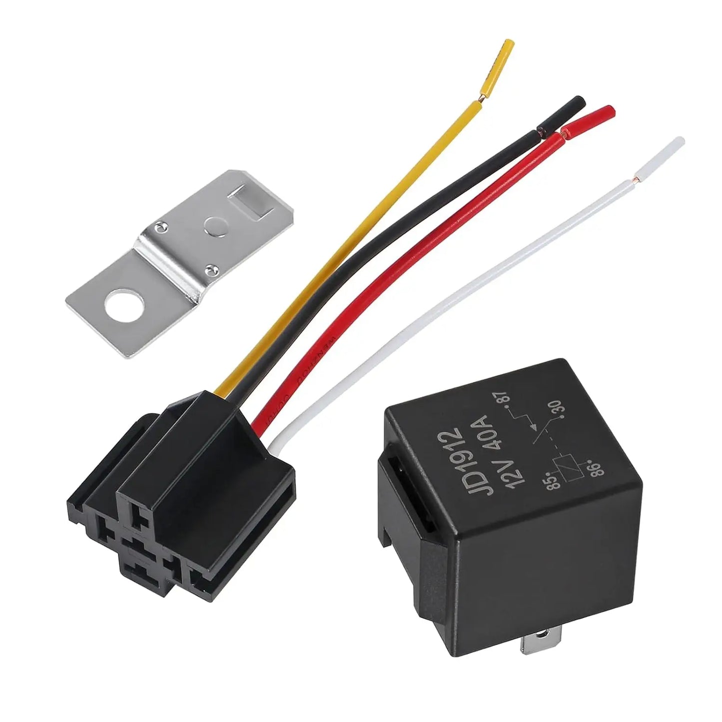 4Pack JD1912 Car Relay Harness 12V 40A 4 Pin SPST 12AWG Harness Sockets with Color-Labeled Wires for Automotive Truck Van Motorc