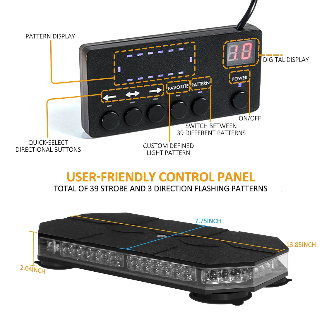 12V 24V Car Roof Top Strobe Lights Emergency Warning 42 LED Safety Magnetic Mount Smart Controller For Truck Ambulance Snow Plow
