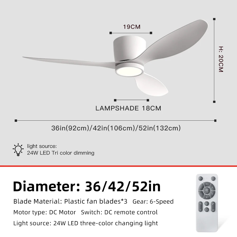 36/42/52" Inverter Ceiling Fan w/ Light, Silent, Ideal for Bedroom, Office Home