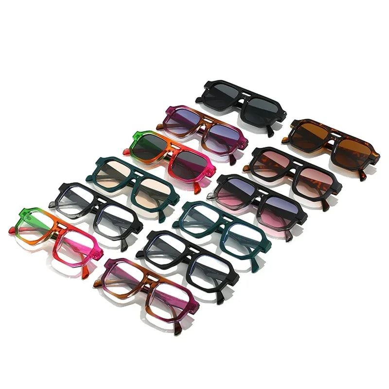 JNPCXI Double Bridges Square Women Gradient Purple Multicolor Sunglasses Fashion Frame Men Retro Punk Sun Glasses Shades UV400