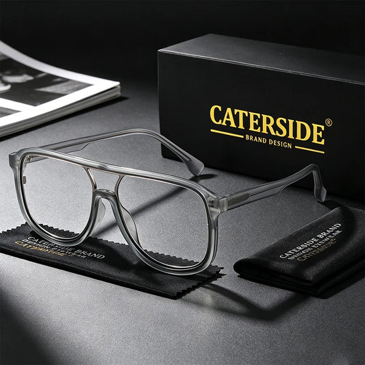 CATERSIDE Fashion Men Pilot Glasses Frame Flat Top Double Bridges Design Tr-90 Large Frame Women Anti Blue Light Glasses Frame