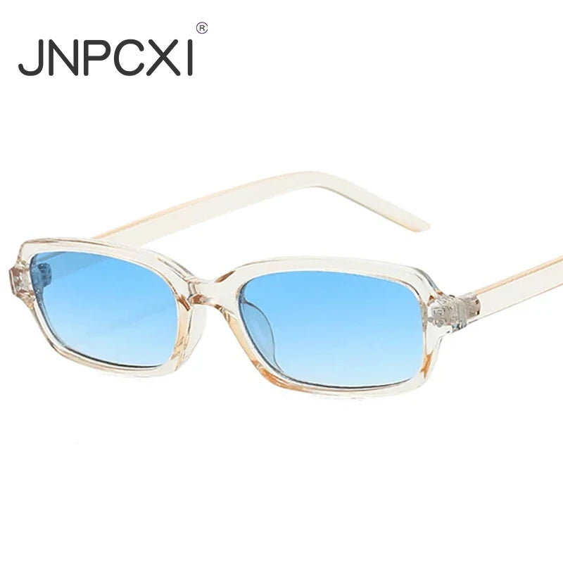 JNPCXI New Ins Popular Small Rectangle Sunglasses Fashion Candy Color Women UV400 Retro Rivets Men Clear Lens Frame