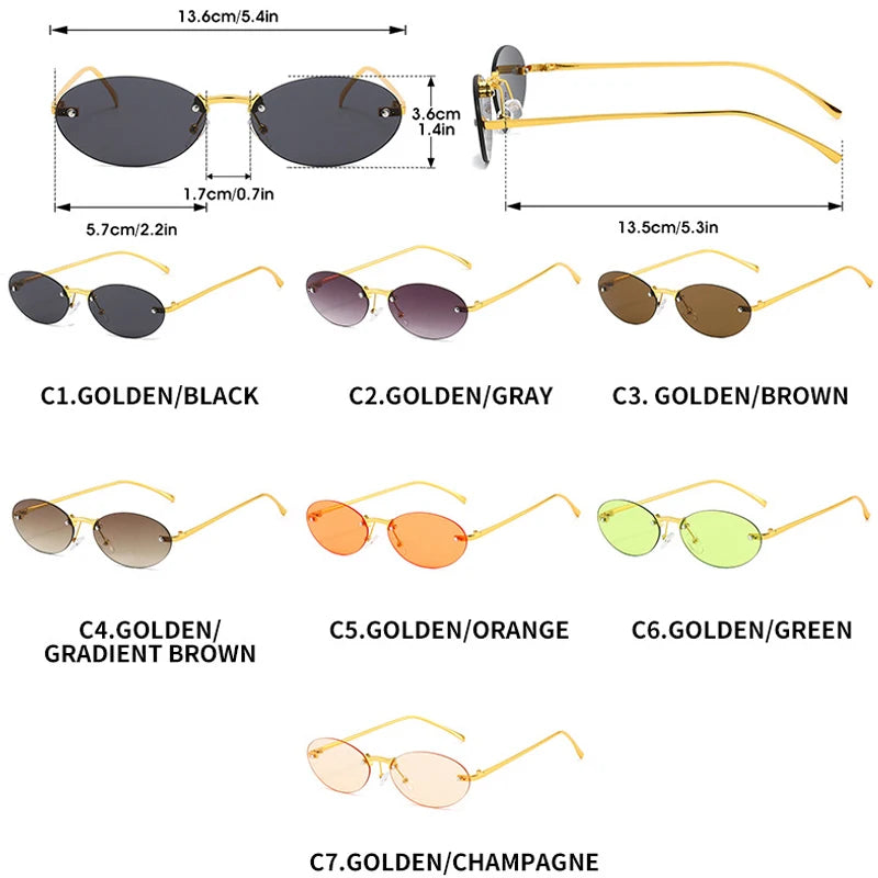 JNPCXI New Retro Rimless Metal Oval Sunglasses Women Fashion Gold Black Candy Color Shades UV400 Men Punk Sun Glasses