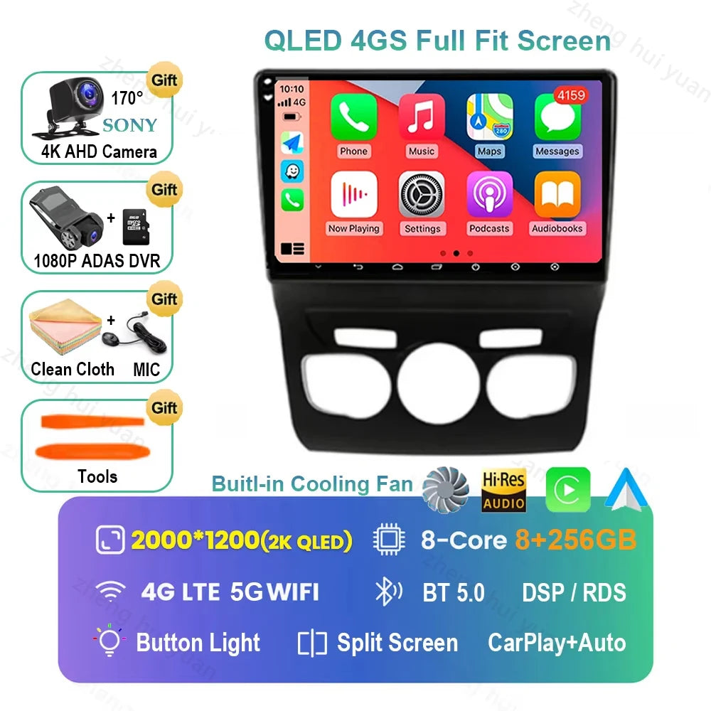 For Citroen C4 C4L DS4 2013 2014 2015 - 2017 Android 16 GPS WIFI 4G Carplay&Auto Car Radio Navigation QLED Multimedia Stereo Pla