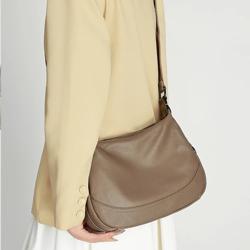 Women Genuine Leather Simple Solid Color Mini Crossbody Bag Lightweight Small Phone Shoulder Bag Luxury Designer Messenger Bag