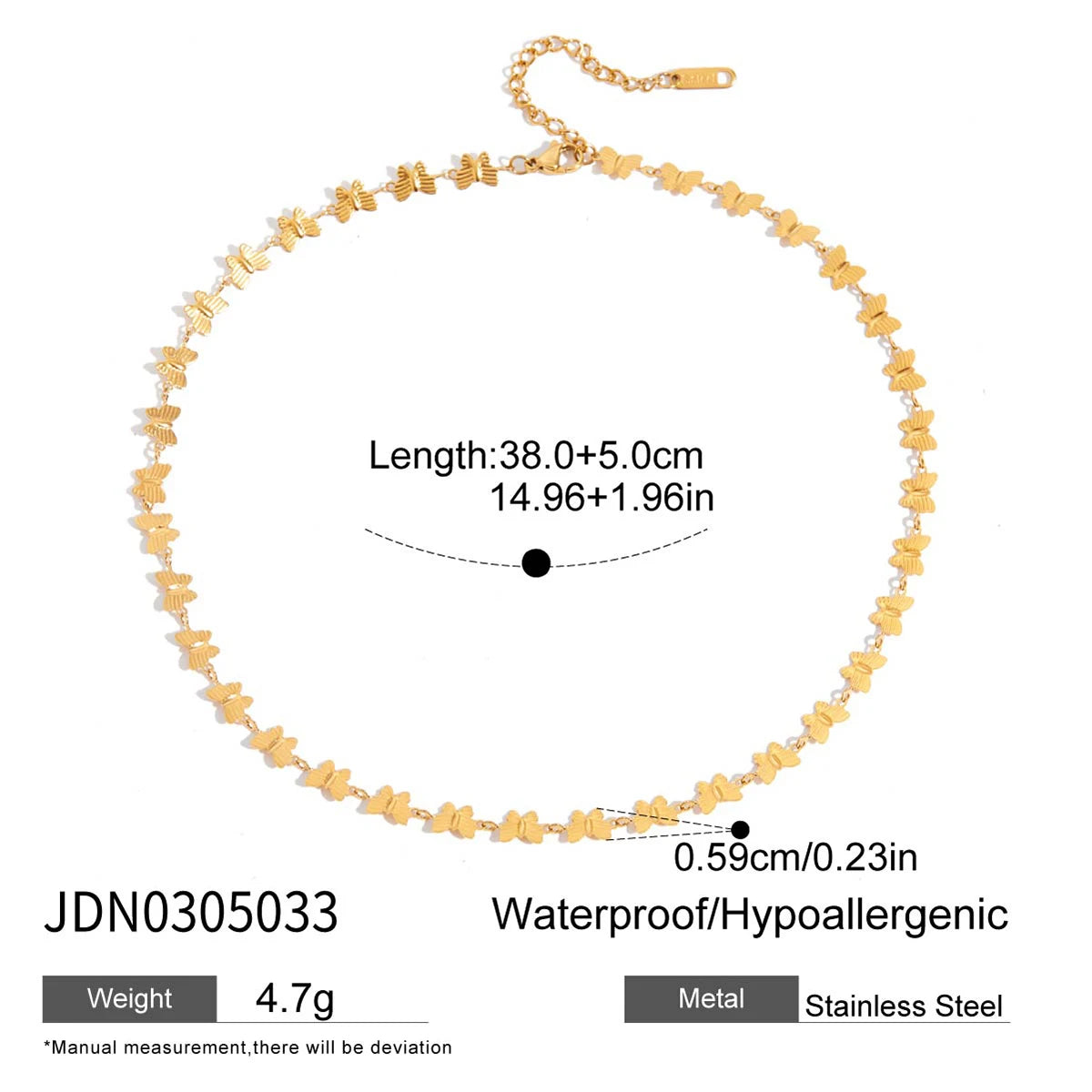 Uworld Minimalist Classic Style 18K Gold Color Plated Stainless Steel Butterfly Circular Handmade Chain Necklace Women's Jewelry