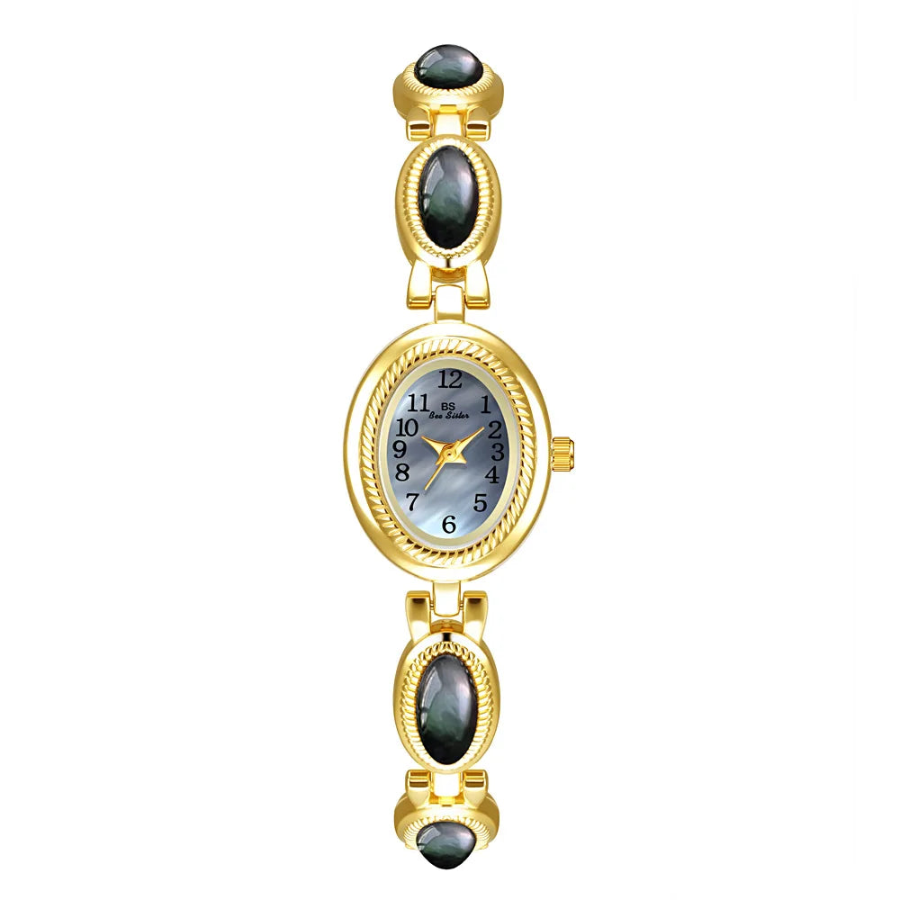 Bee Sister Watch Elegant Oval Gold Bracelet Vintage Quartz Women's wristwatch