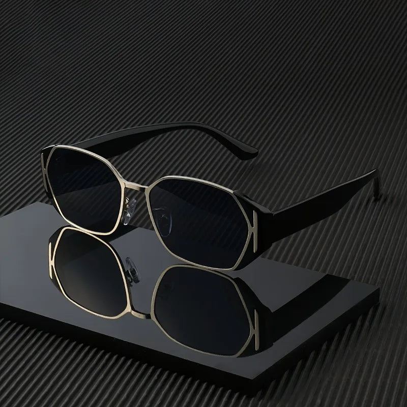 Unisex Stylish Black & Golden Rimless Fashion Glasses - Lightweight Metal & Acetate Frame Perfect for Music Festivals