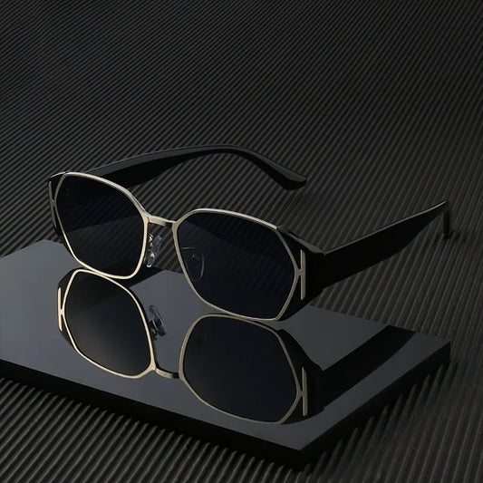 Unisex Stylish Black & Golden Rimless Fashion Glasses - Lightweight Metal & Acetate Frame Perfect for Music Festivals