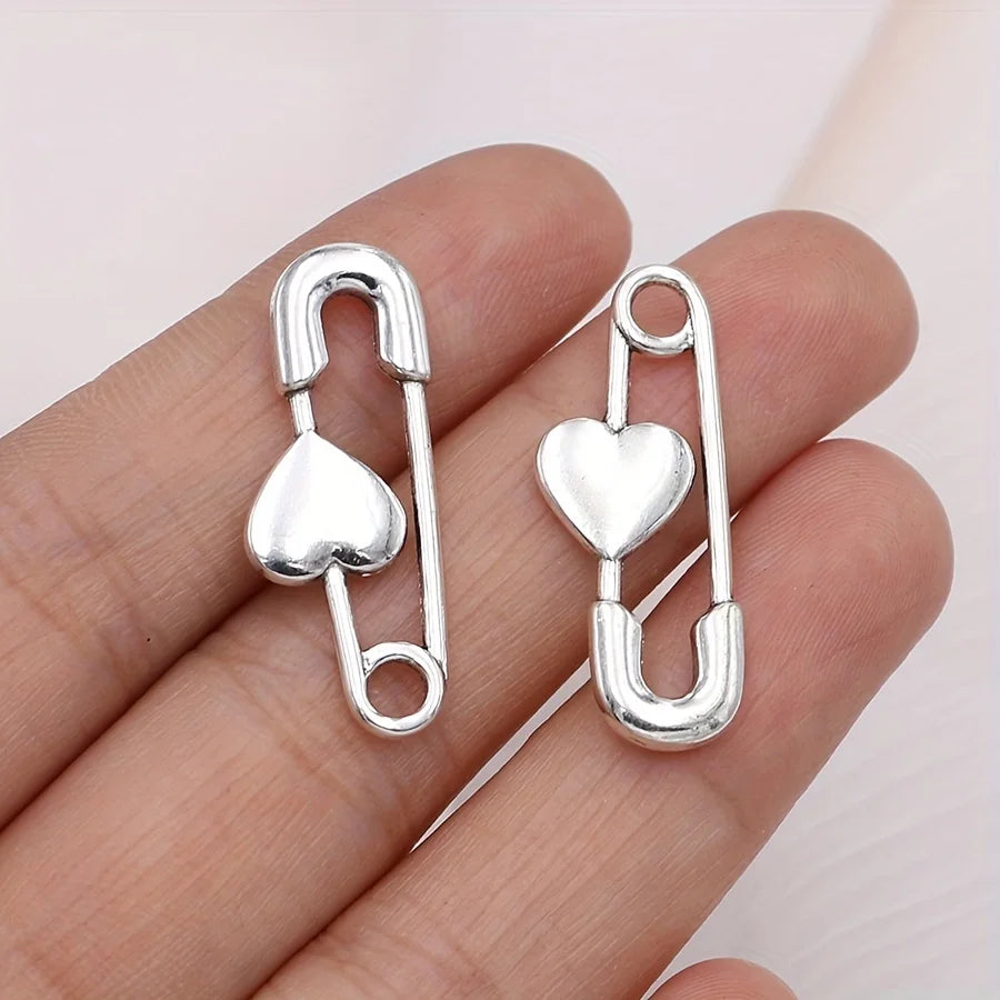10Pcs Silver Plated Pin Brooch Charms DIY Pendants for Jewelry Making Handmade Necklace Earrings Accessories