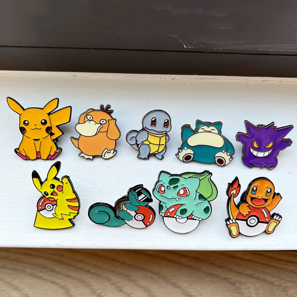 9pcs Pokemon Anime Enamel Pins Set - Pikachu Charmander Squirtle Bulbasaur Gengar, Metal Brooch Badges for Kids Cosplay Party