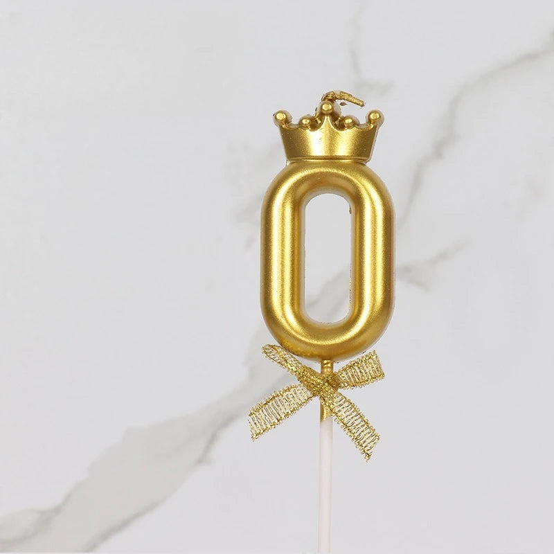 1pc, Golden Crown Bow Birthday Candle - 0-9 Creative Party Cake Decoration and Baking Supplies for Birthdays