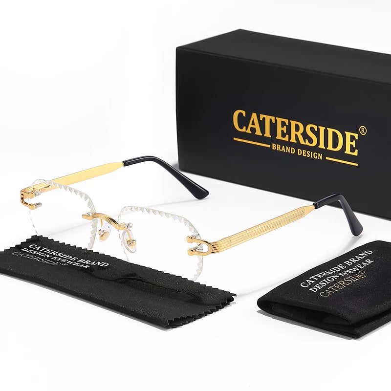 CATERSIDE New Rimless Sunglasses Men Square Fashion Cutting Lens Brand Design Sun Glasses for Women Party Festival Eyewear Gift