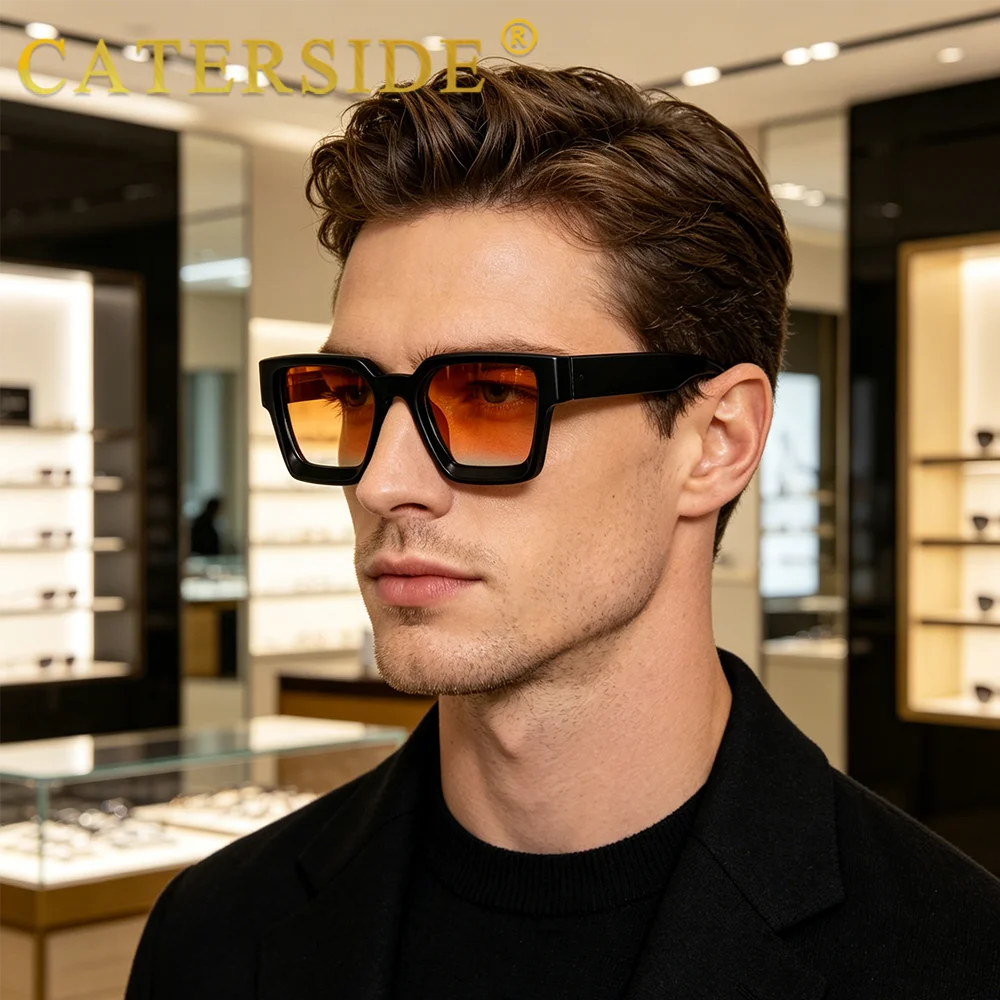 CATERSIDE New Men's Thick Frame Sunglasses Square Frame Gradient Suneyewear Women's Luxury Gift Outdoor Travel Eyewear UV400