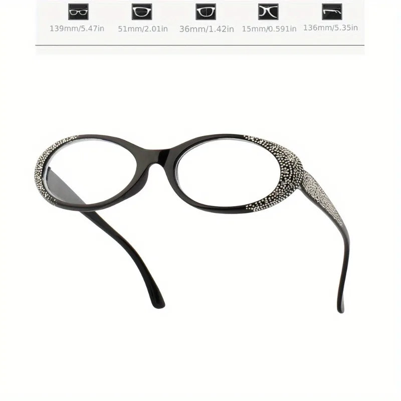 3PCS Elegant Small Frame Women's Reading Glasses with Shiny Oval Frame Reading Glasses Daily Wear Elegant Frame Retro Style