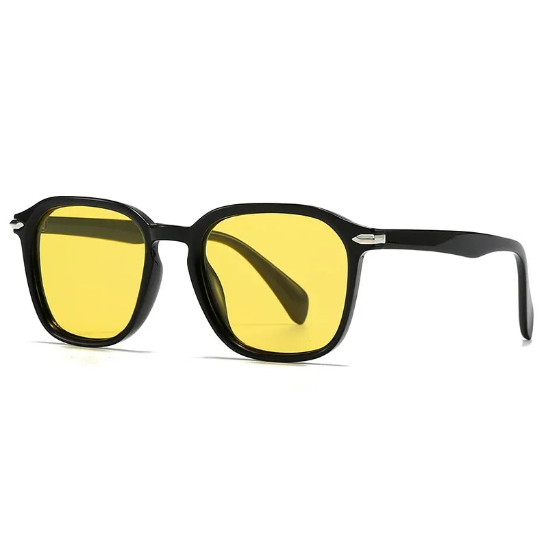 JNPCXI New Square Men Sunglasses Fashion Shades UV400 Retro Rivets Women Luxury Black Yellow Sun Glasses