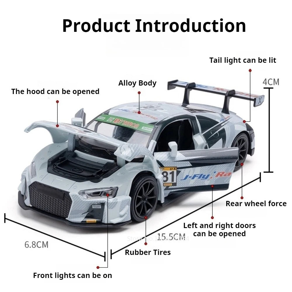 1:32 BMW M8 GTE Alloy Model AUDI R8 LMS GT3 Diecast Cars Toys Doors Opened Sound Light Vehices Boys Collect Commemorative Gifts