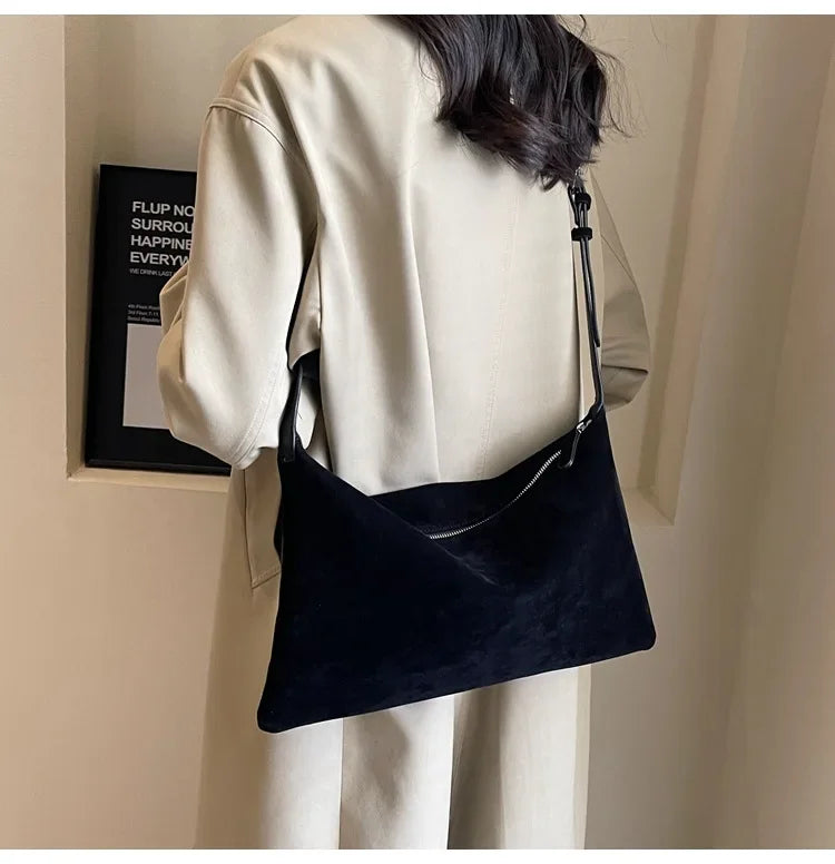 Women's Slouchy Vintage Frosted Suede Shoulder Underarm Bag Simple Tote Bag