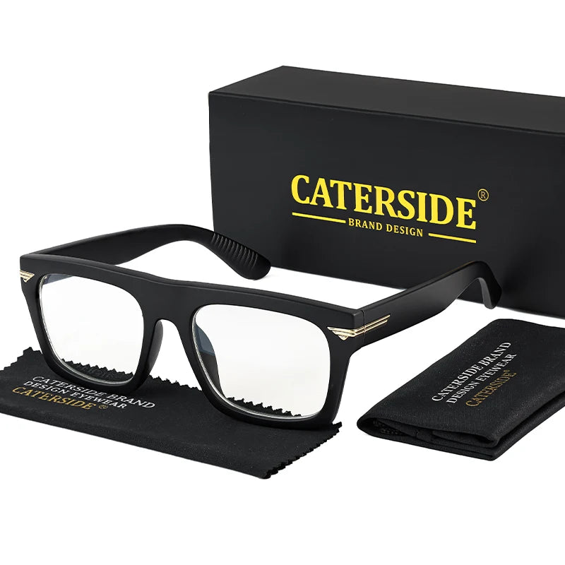 CATERSIDE Men Anti Blue Light Glasses for Square TR90 Frame Ultralight Retro Plain Glasses Trendy Myopia Computer Eyewear Frame