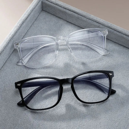 [Vintage Eyeglasses] 2 Pairs Vintage Style Square Frame Eyeglasses | Black & Clear with Metallic Accents
