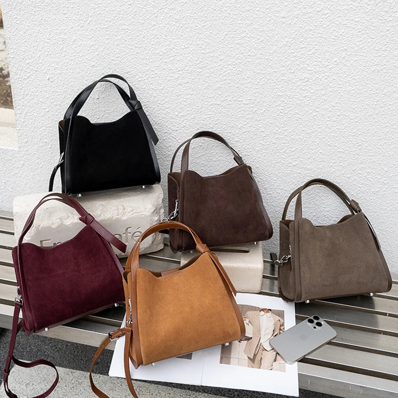 Women Suede Cow Leather Shoulder Bag Female Genuine Leather Versatile Handbags Ladies Fashion Luxury Designer Crossbody Bags