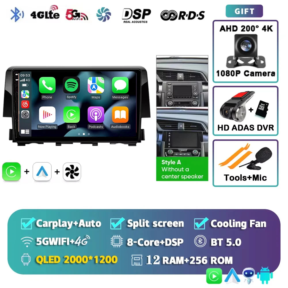 Android 15 Car Radio For Honda Civic 10th 2015 2016 2017 2018 2019 2020 2021 Player Wireless Carplay Android Auto Multimedia 2 D