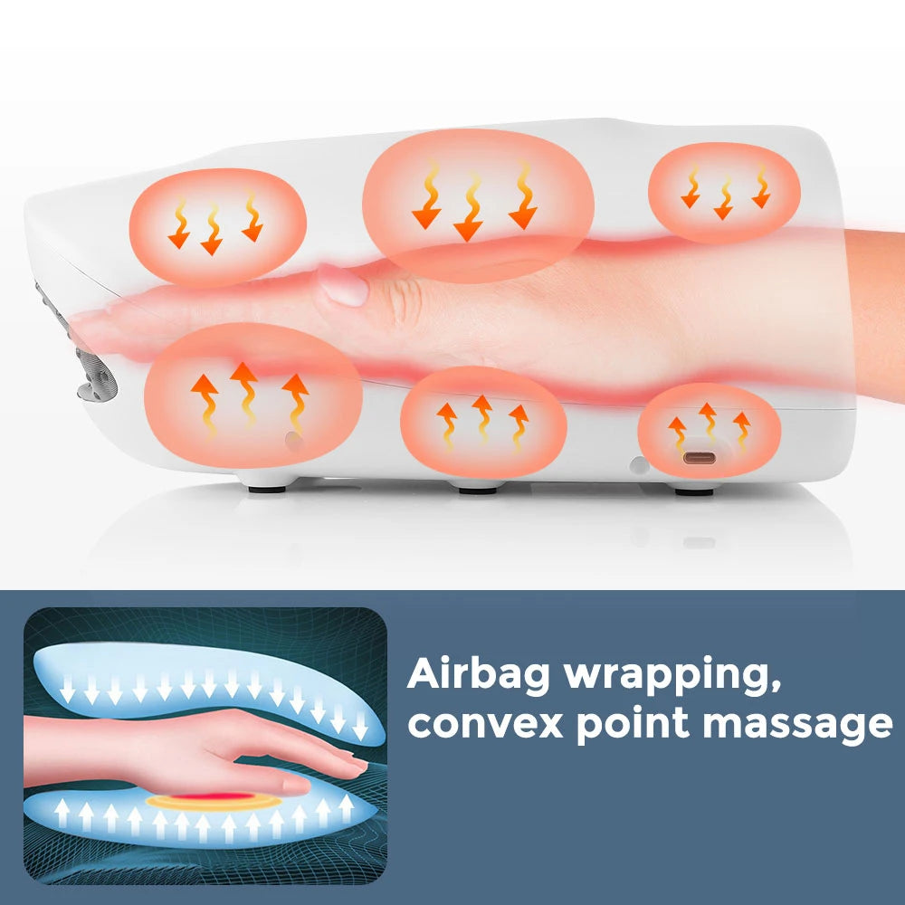360° Air Pressure Hand Massager 5 Levels 3 Modes Airbag Shiatsu Kneading Palm Wrist Fingers Acupoint Hot Compress Hand Massager