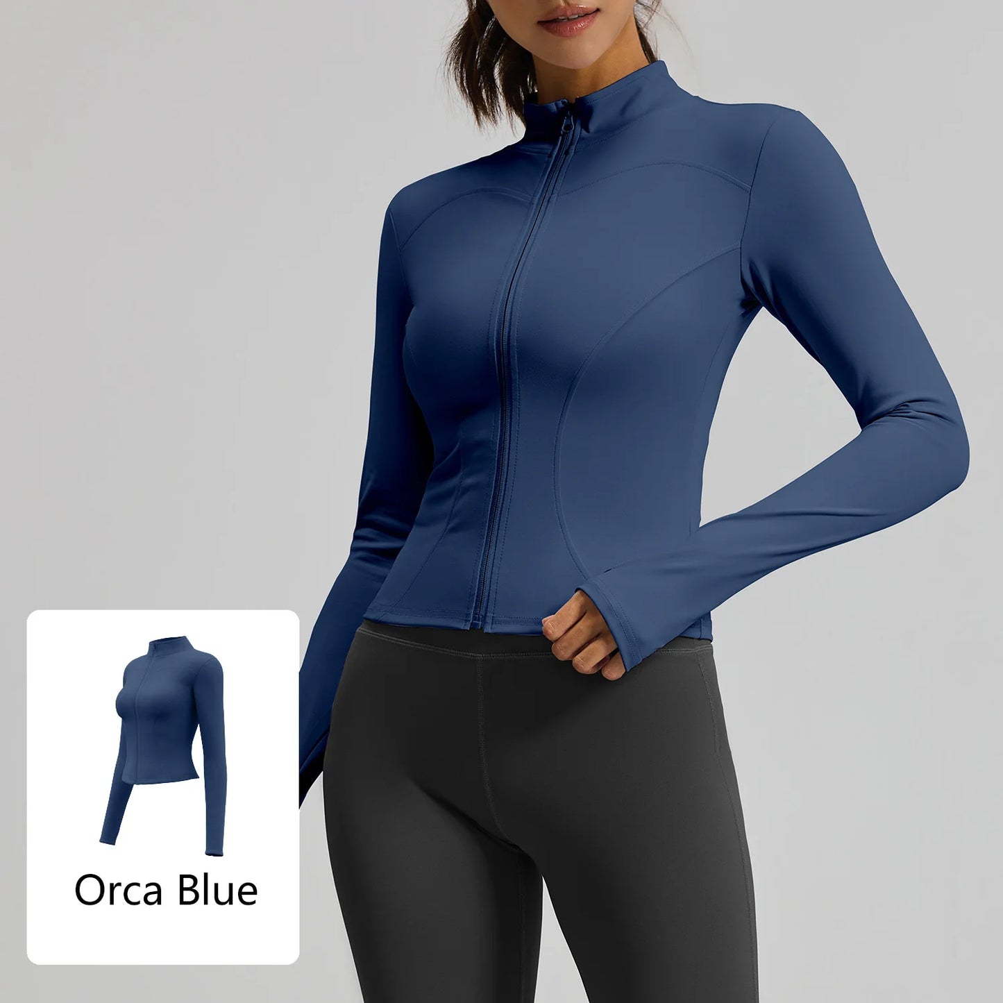 Women's Yoga Jacket: Full-Zip, Stand-Up Collar, Long-Sleeve Fitness Top with Thumb Holes—Quick-Dry Sports Workout Jacket for the