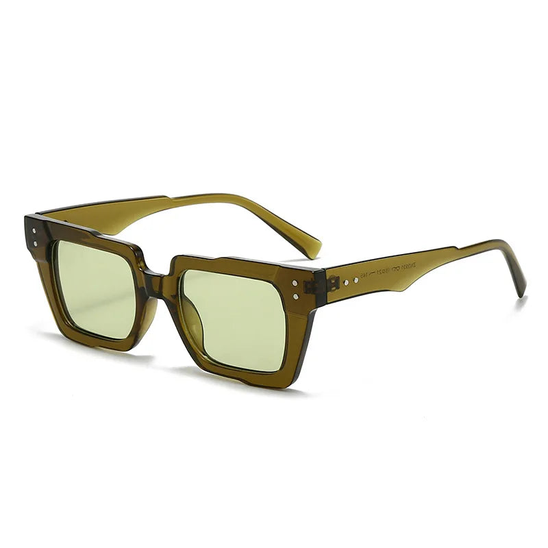 JNPCXI New Vintage Thick Leg Square Sunglasses Women Men Fashion Rice Nail Green Sun Glasses UV400