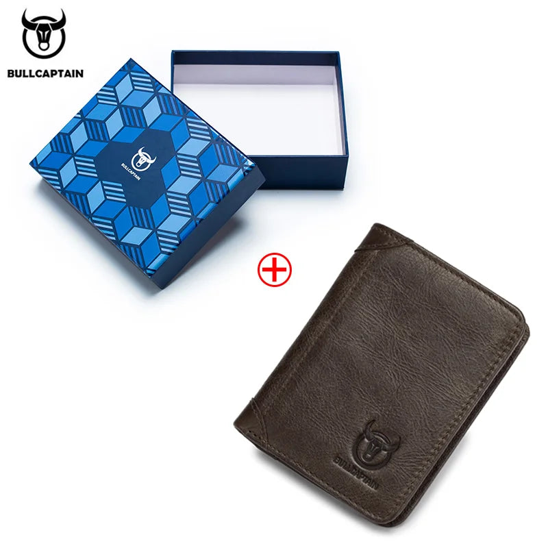 BULLCAPTAIN 2021 New Genuine Leather Man Wallet Small Mini Card Holder Male Purse Pocket RFID Wallet Coin High Quality
