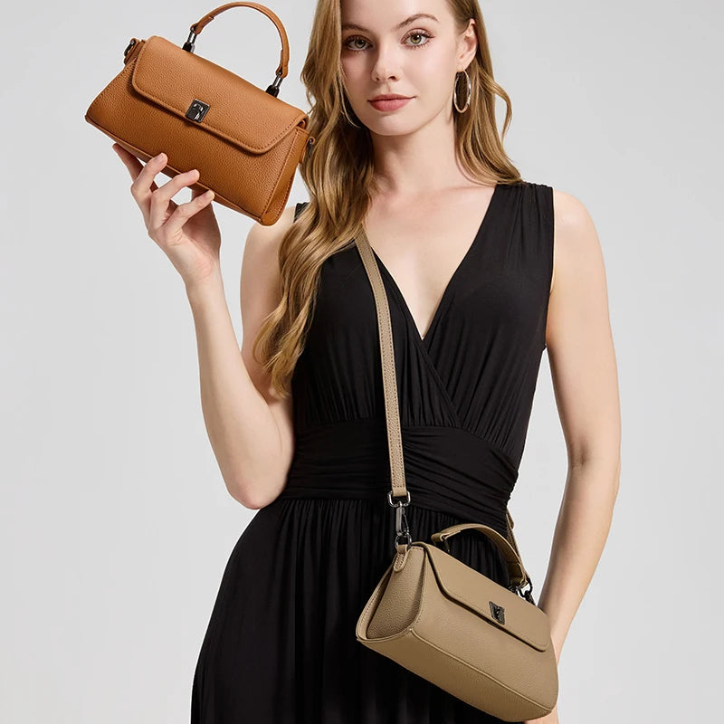 Genuine Leather Top Handle Crossbody Bag for Women Small Togo Leather Shoulder Bag 2026 New Designer Style Mini Handbag