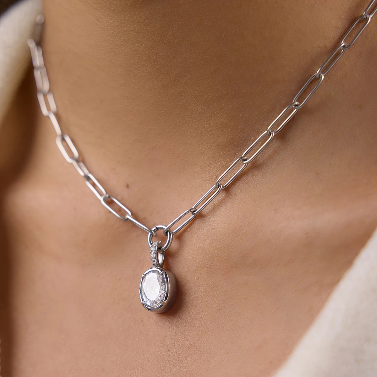 Uworld Delicate Geometric Round Heart Zircon Pendant Necklace For Women Minimalist Stainless Steel Necklace Fashion Jewelry Gift