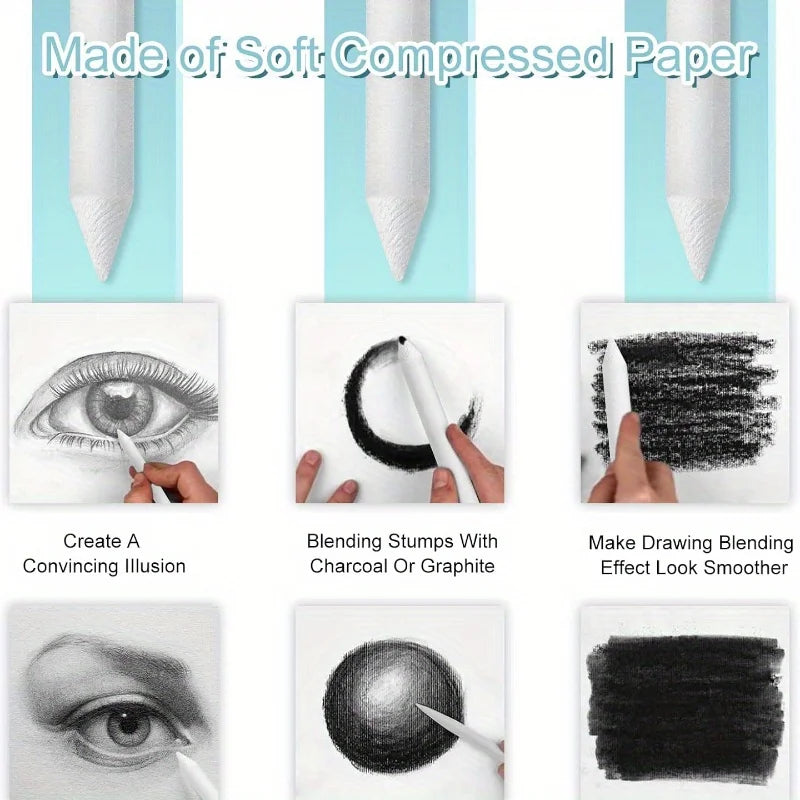 Blending Stumps and Tortillions Paper Art Blenders Sandpaper Pencil Sharpener Pointer for Artist Charcoal Sketch Drawing Tools
