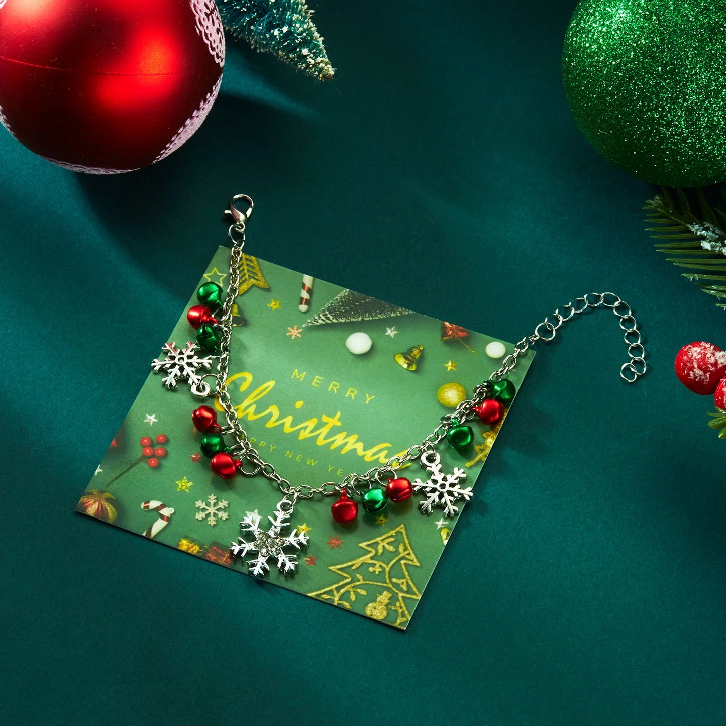 Trendy Christmas Tree Bell Snowflake Pendant Necklaces for Women Cartoon Elk Snowman Charm Bracelets Festival Party Jewelry Sets